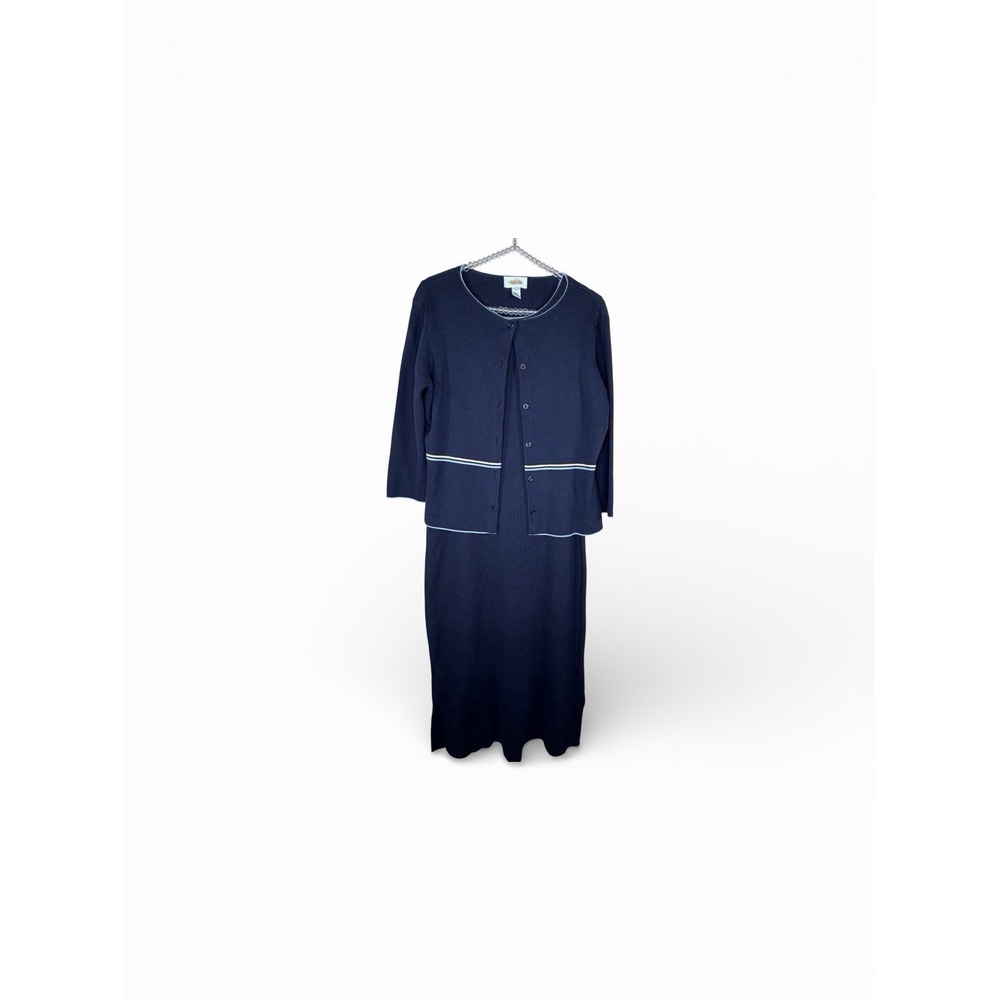Talbotts Navy 2pc Cardigan Dress Set Sz M Classic Preppy Business Career Church